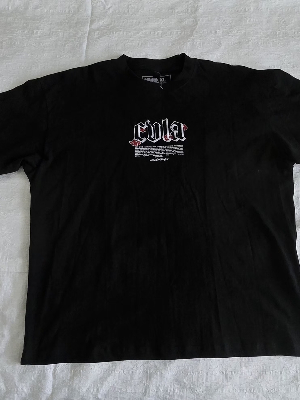 Black Graphic Naruto Short Sleeve Crewneck Tee with Gothic Center Logo